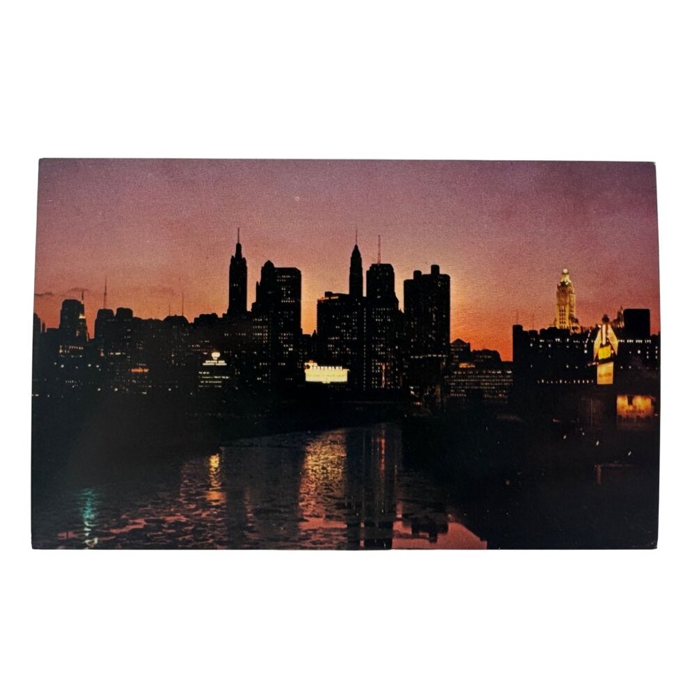 Vintage Chicago Skyline Postcard The City Beautiful At Night By C.M. Hutchinson